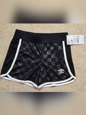 Umbro Black Checkerboard Athletic Shorts with White Trim NWT